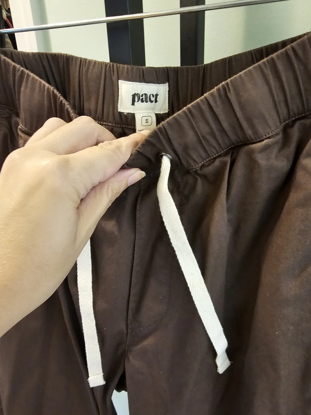 Pact Men's Brown Drawstring Chinos with White Cord